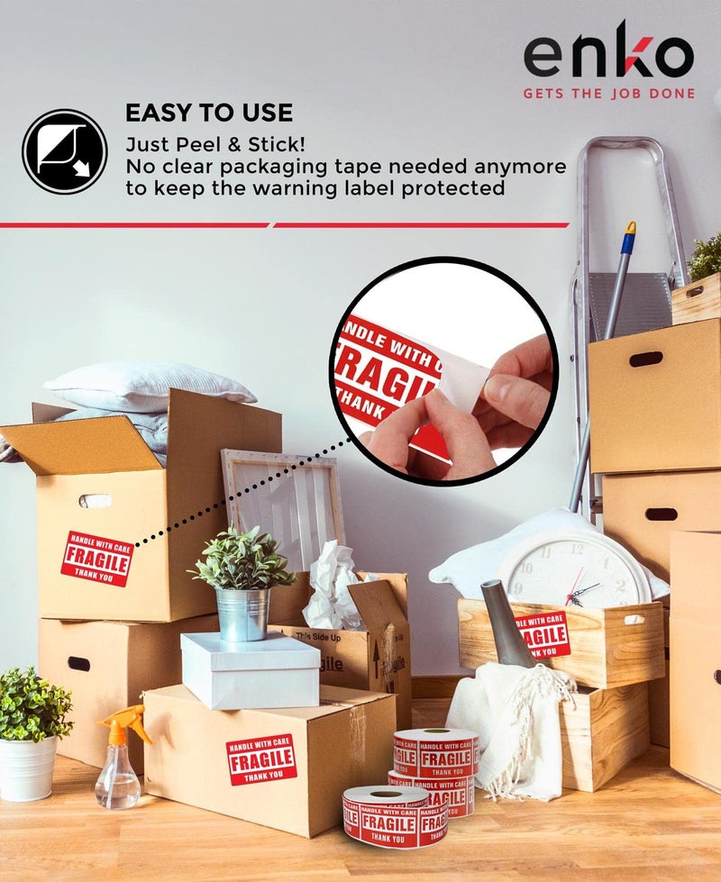 enKo Products enKo - 2 x 3 Inch Fragile Stickers Handle with Care Warning Packing Shipping Label - Permanent Adhesive (10 Roll, 5000 Labels) - Image 4